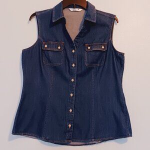 Vintage 90s Y2K Riders by Lee Denim Sleeveless Button Up Tank Top - Size Large